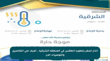 إنذار أصفر بخطورة الطقس في المنطقة الشرقية.. تعرف على التفاصيل والتوصيات الآن